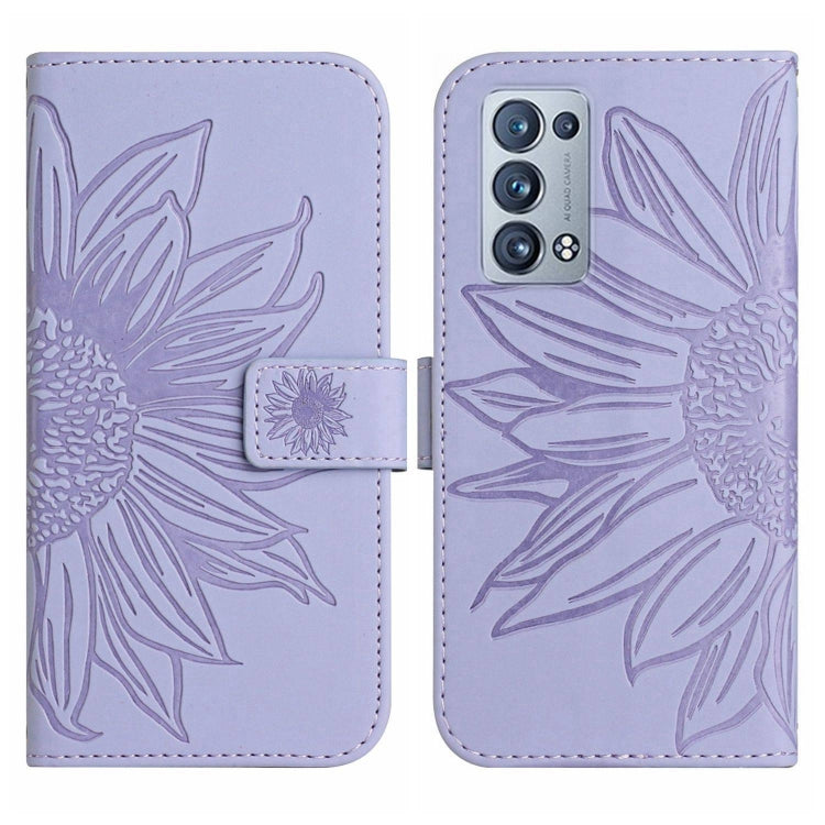 For OPPO Reno6 Pro Global Skin Feel Sun Flower Pattern Flip Leather Phone Case with Lanyard