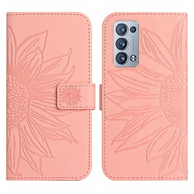 For OPPO Reno6 Pro Global Skin Feel Sun Flower Pattern Flip Leather Phone Case with Lanyard