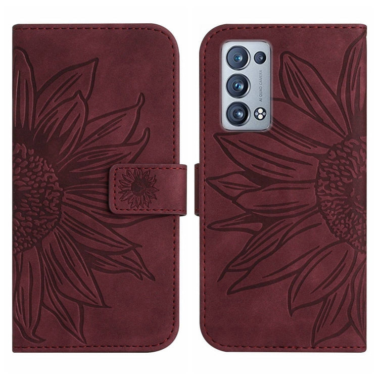 For OPPO Reno6 Pro Global Skin Feel Sun Flower Pattern Flip Leather Phone Case with Lanyard