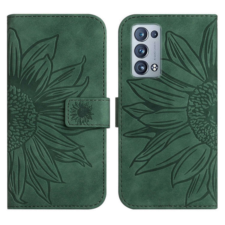 For OPPO Reno6 Pro Global Skin Feel Sun Flower Pattern Flip Leather Phone Case with Lanyard