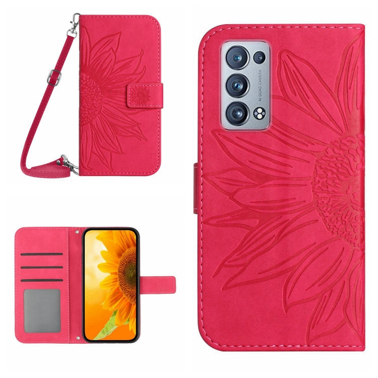 For OPPO Reno6 Pro Global Skin Feel Sun Flower Pattern Flip Leather Phone Case with Lanyard