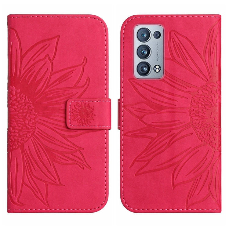 For OPPO Reno6 Pro Global Skin Feel Sun Flower Pattern Flip Leather Phone Case with Lanyard