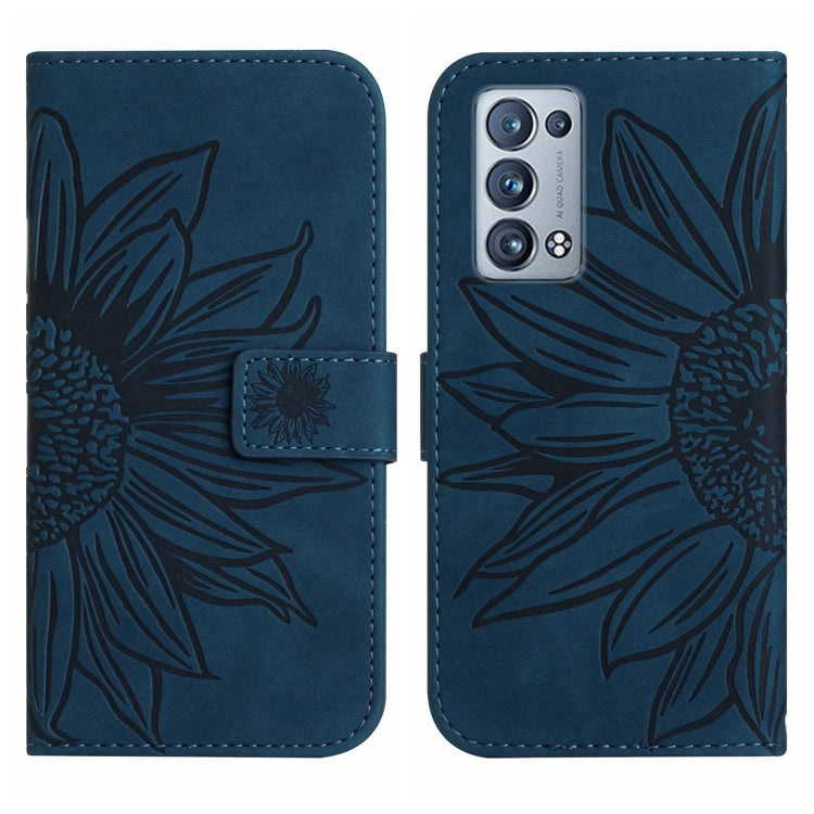 For OPPO Reno6 Pro Global Skin Feel Sun Flower Pattern Flip Leather Phone Case with Lanyard