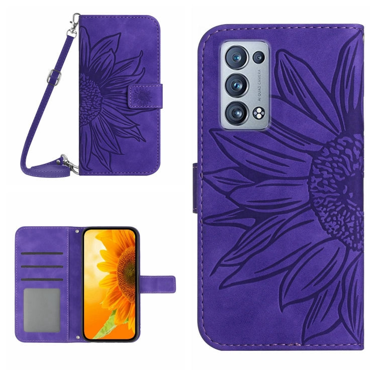 For OPPO Reno6 Pro Global Skin Feel Sun Flower Pattern Flip Leather Phone Case with Lanyard