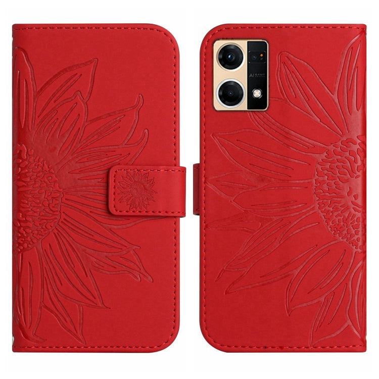For OPPO Reno7 4G/Reno8 4G Skin Feel Sun Flower Pattern Flip Leather Phone Case with Lanyard