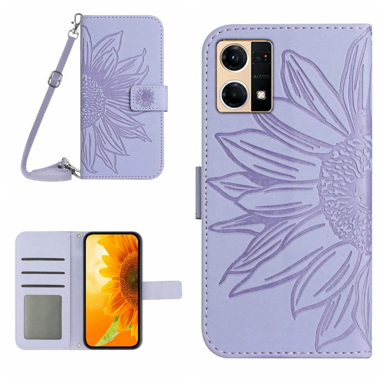 For OPPO Reno7 4G/Reno8 4G Skin Feel Sun Flower Pattern Flip Leather Phone Case with Lanyard