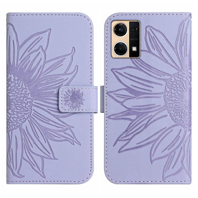 For OPPO Reno7 4G/Reno8 4G Skin Feel Sun Flower Pattern Flip Leather Phone Case with Lanyard