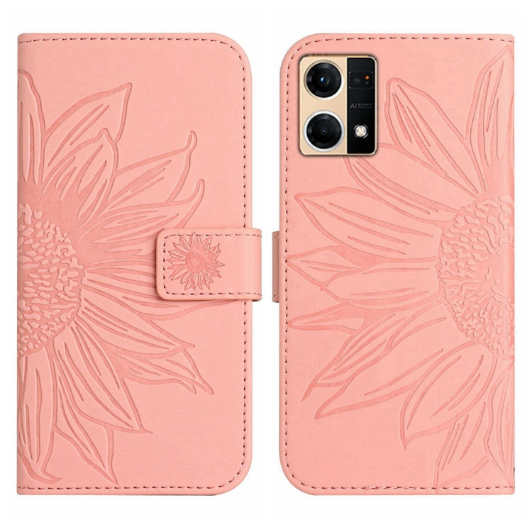 For OPPO Reno7 4G/Reno8 4G Skin Feel Sun Flower Pattern Flip Leather Phone Case with Lanyard