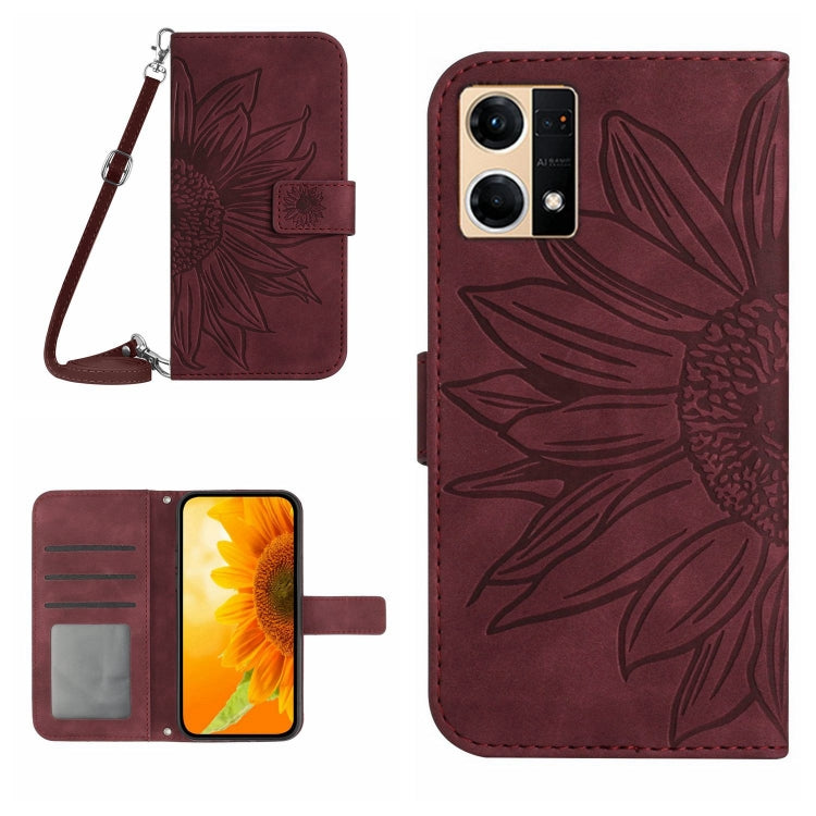 For OPPO Reno7 4G/Reno8 4G Skin Feel Sun Flower Pattern Flip Leather Phone Case with Lanyard