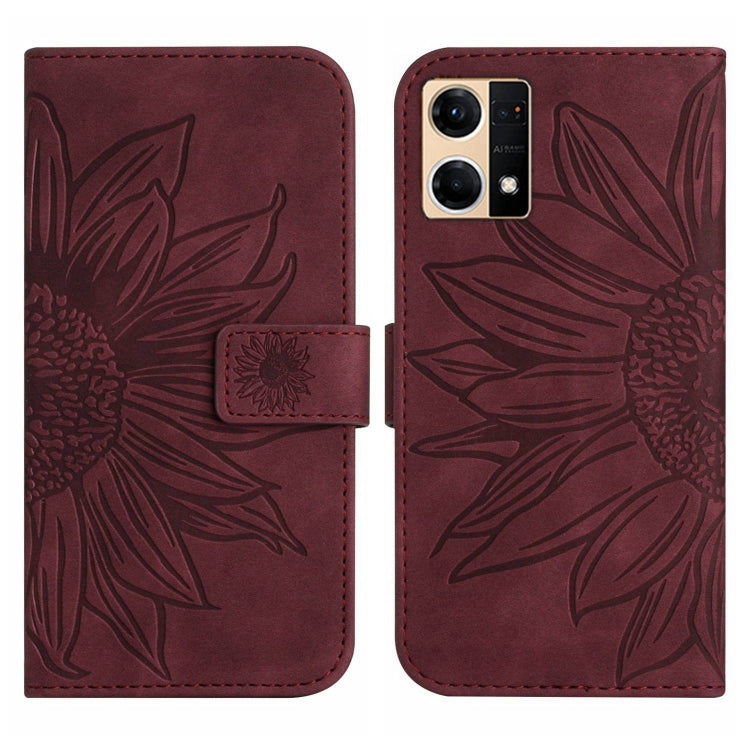 For OPPO Reno7 4G/Reno8 4G Skin Feel Sun Flower Pattern Flip Leather Phone Case with Lanyard