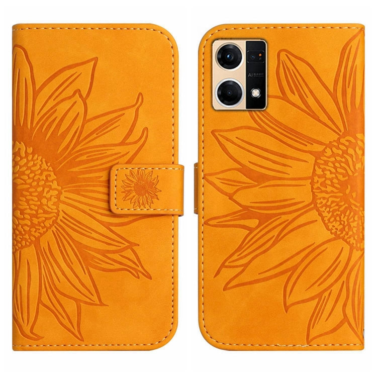 For OPPO Reno7 4G/Reno8 4G Skin Feel Sun Flower Pattern Flip Leather Phone Case with Lanyard