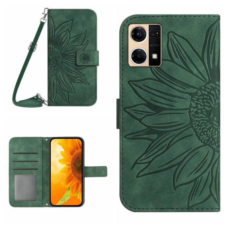For OPPO Reno7 4G/Reno8 4G Skin Feel Sun Flower Pattern Flip Leather Phone Case with Lanyard
