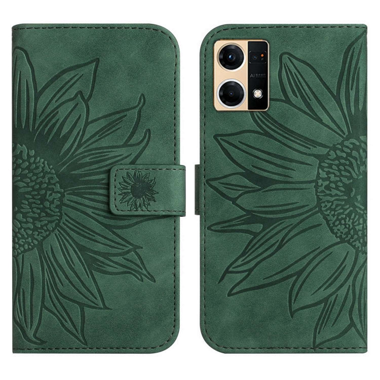 For OPPO Reno7 4G/Reno8 4G Skin Feel Sun Flower Pattern Flip Leather Phone Case with Lanyard