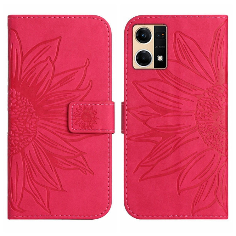 For OPPO Reno7 4G/Reno8 4G Skin Feel Sun Flower Pattern Flip Leather Phone Case with Lanyard