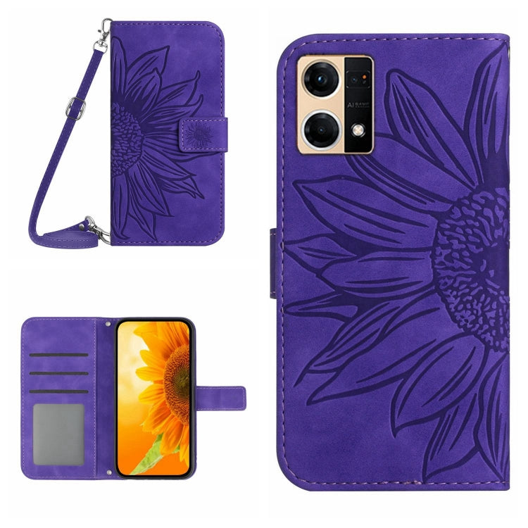 For OPPO Reno7 4G/Reno8 4G Skin Feel Sun Flower Pattern Flip Leather Phone Case with Lanyard