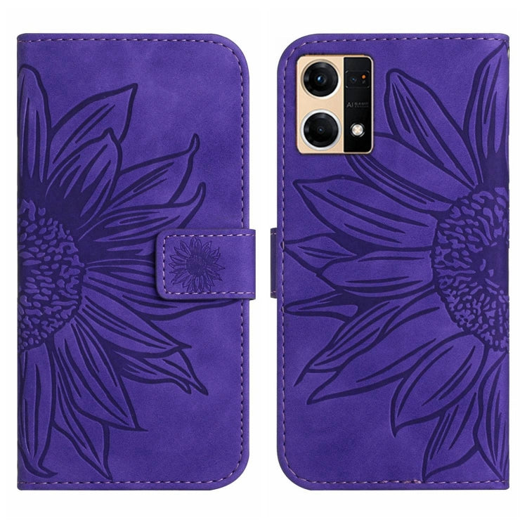 For OPPO Reno7 4G/Reno8 4G Skin Feel Sun Flower Pattern Flip Leather Phone Case with Lanyard