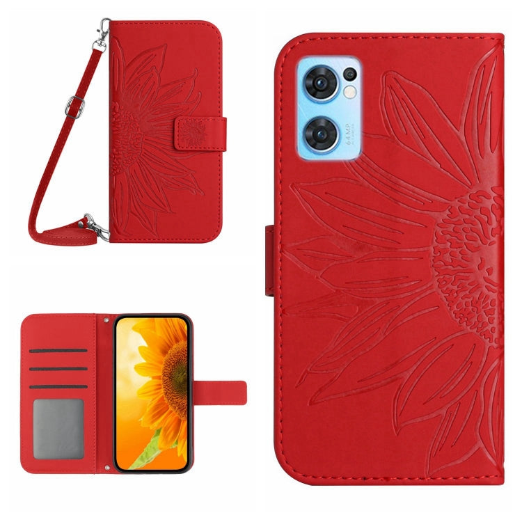 For OPPO Reno7 5G/Find X5 Lite Skin Feel Sun Flower Pattern Flip Leather Phone Case with Lanyard