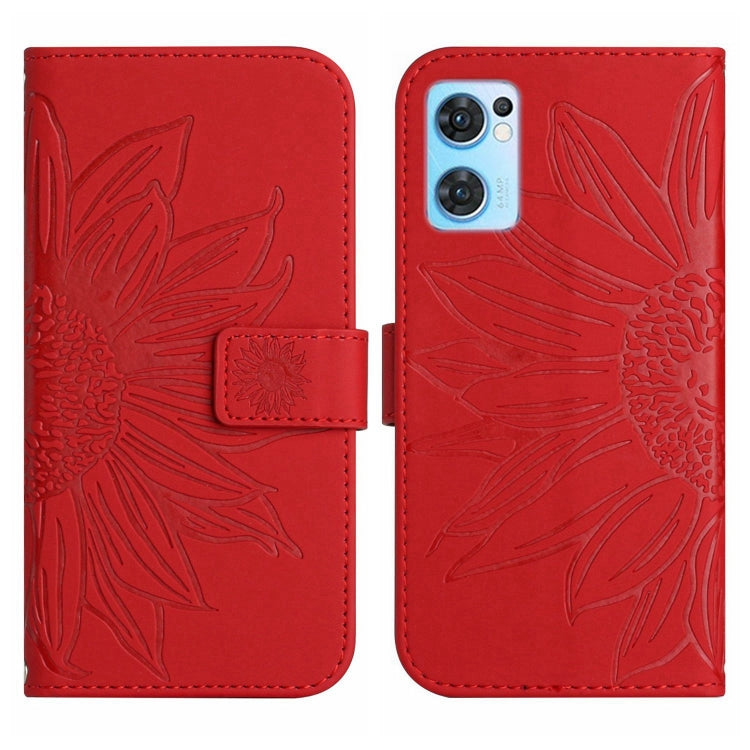For OPPO Reno7 5G/Find X5 Lite Skin Feel Sun Flower Pattern Flip Leather Phone Case with Lanyard