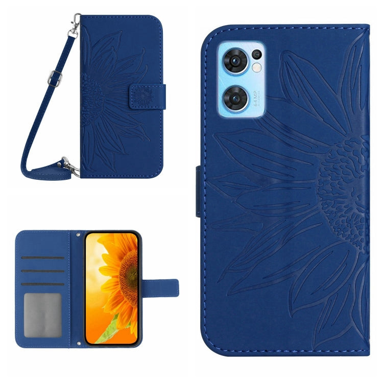 For OPPO Reno7 5G/Find X5 Lite Skin Feel Sun Flower Pattern Flip Leather Phone Case with Lanyard