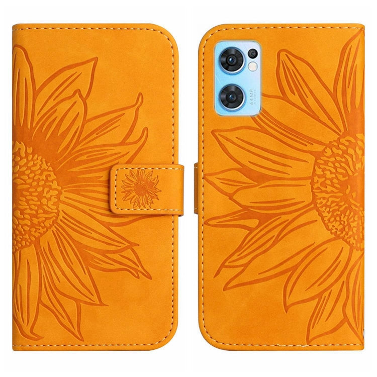 For OPPO Reno7 5G/Find X5 Lite Skin Feel Sun Flower Pattern Flip Leather Phone Case with Lanyard