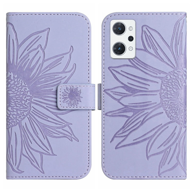 For OPPO Reno7 A Japan Edition Skin Feel Sun Flower Pattern Flip Leather Phone Case with Lanyard