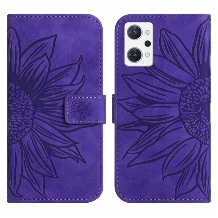 For OPPO Reno7 A Japan Edition Skin Feel Sun Flower Pattern Flip Leather Phone Case with Lanyard