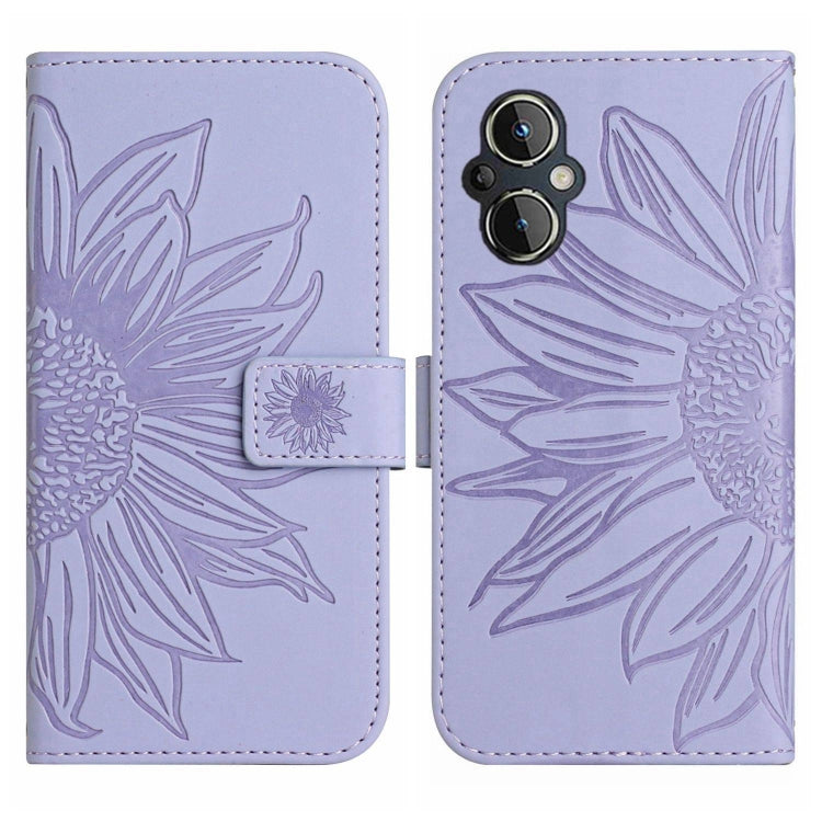 For OPPO Reno7 Lite/Reno8 Lite/Reno7 Z 5G Skin Feel Sun Flower Pattern Flip Leather Phone Case with Lanyard