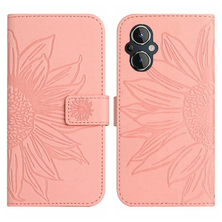 For OPPO Reno7 Lite/Reno8 Lite/Reno7 Z 5G Skin Feel Sun Flower Pattern Flip Leather Phone Case with Lanyard