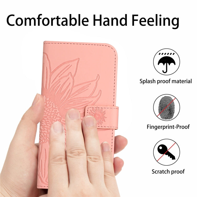 For OPPO Reno7 Lite/Reno8 Lite/Reno7 Z 5G Skin Feel Sun Flower Pattern Flip Leather Phone Case with Lanyard