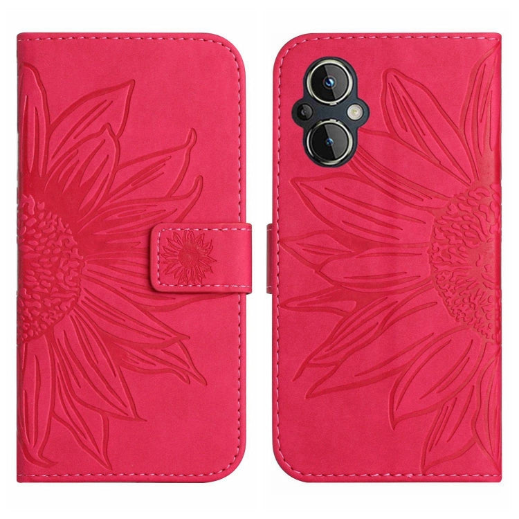 For OPPO Reno7 Lite/Reno8 Lite/Reno7 Z 5G Skin Feel Sun Flower Pattern Flip Leather Phone Case with Lanyard