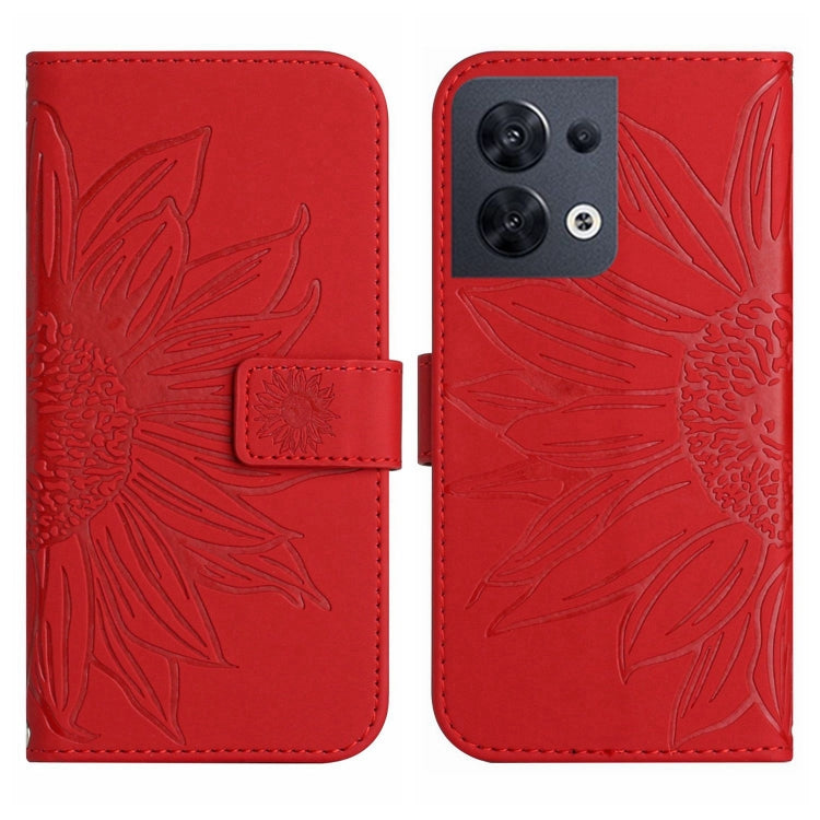 For OPPO Reno8 4G/Reno8 5G Skin Feel Sun Flower Pattern Flip Leather Phone Case with Lanyard