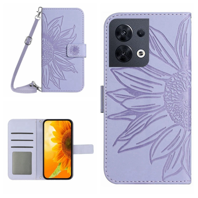 For OPPO Reno8 4G/Reno8 5G Skin Feel Sun Flower Pattern Flip Leather Phone Case with Lanyard