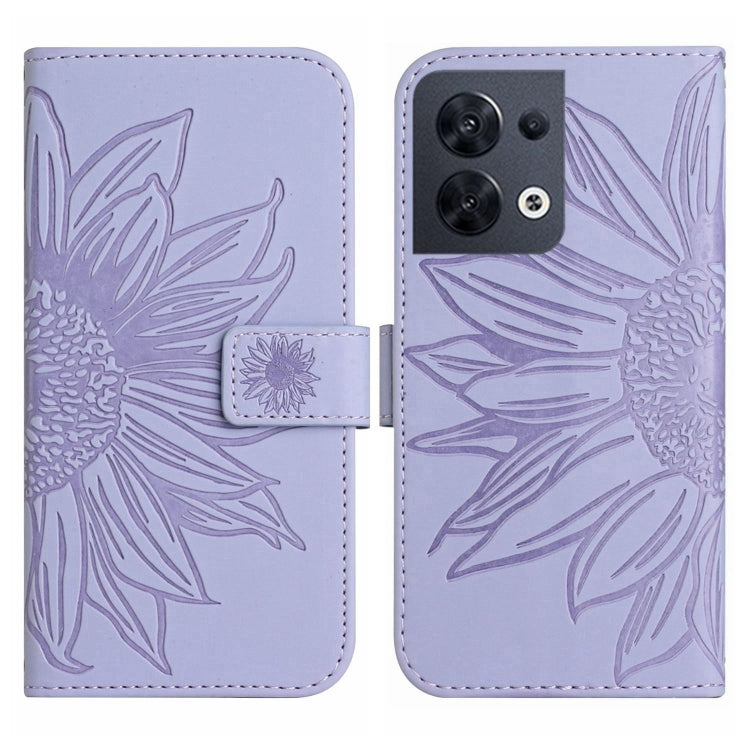 For OPPO Reno8 4G/Reno8 5G Skin Feel Sun Flower Pattern Flip Leather Phone Case with Lanyard