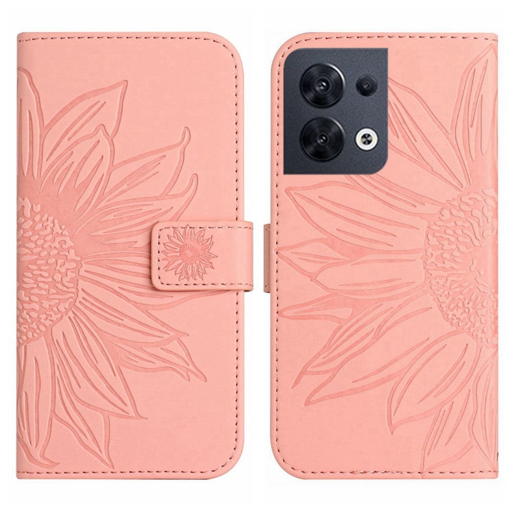 For OPPO Reno8 4G/Reno8 5G Skin Feel Sun Flower Pattern Flip Leather Phone Case with Lanyard