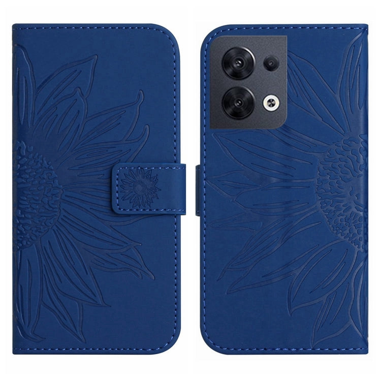 For OPPO Reno8 4G/Reno8 5G Skin Feel Sun Flower Pattern Flip Leather Phone Case with Lanyard