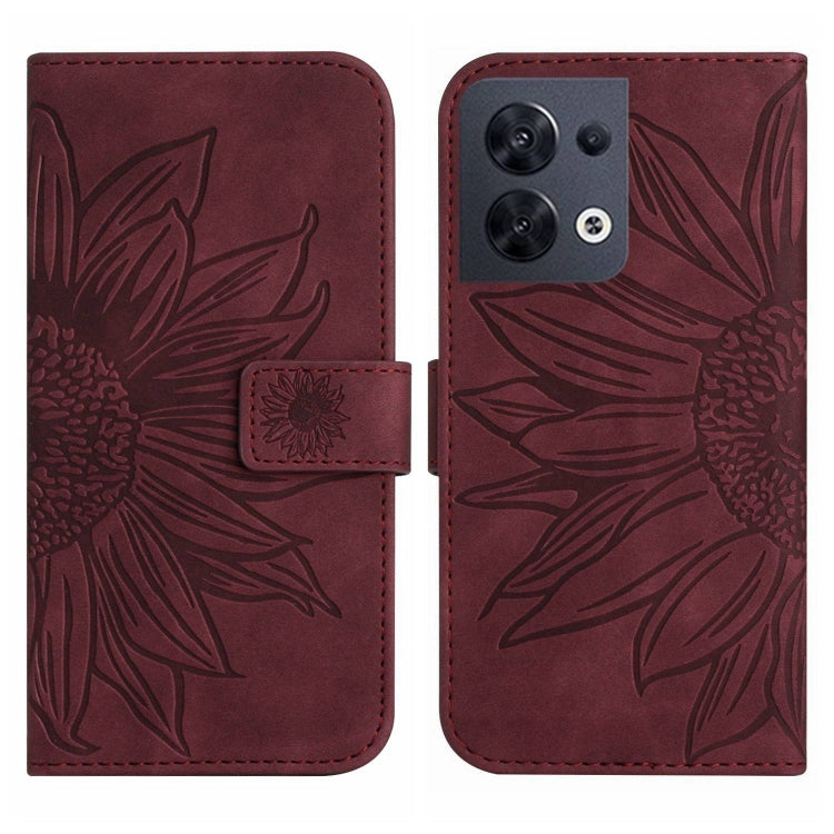 For OPPO Reno8 4G/Reno8 5G Skin Feel Sun Flower Pattern Flip Leather Phone Case with Lanyard