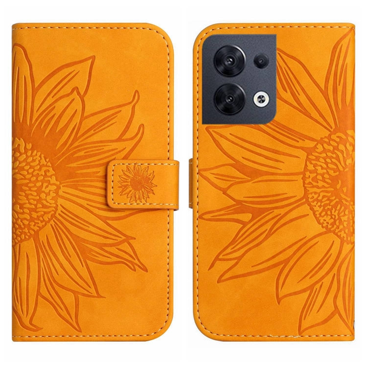For OPPO Reno8 4G/Reno8 5G Skin Feel Sun Flower Pattern Flip Leather Phone Case with Lanyard