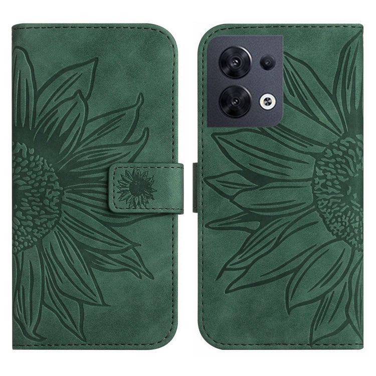 For OPPO Reno8 4G/Reno8 5G Skin Feel Sun Flower Pattern Flip Leather Phone Case with Lanyard