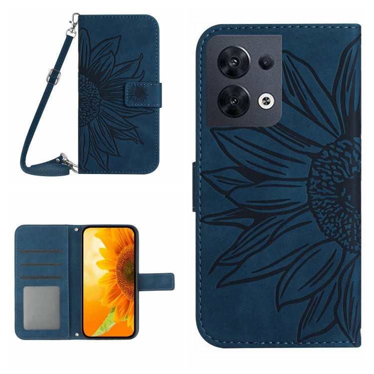 For OPPO Reno8 4G/Reno8 5G Skin Feel Sun Flower Pattern Flip Leather Phone Case with Lanyard
