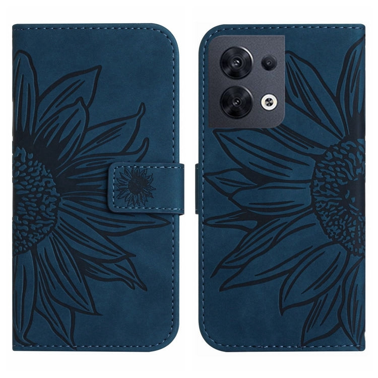 For OPPO Reno8 4G/Reno8 5G Skin Feel Sun Flower Pattern Flip Leather Phone Case with Lanyard