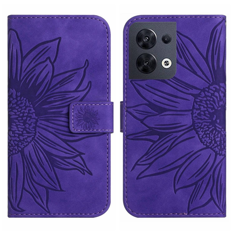 For OPPO Reno8 4G/Reno8 5G Skin Feel Sun Flower Pattern Flip Leather Phone Case with Lanyard