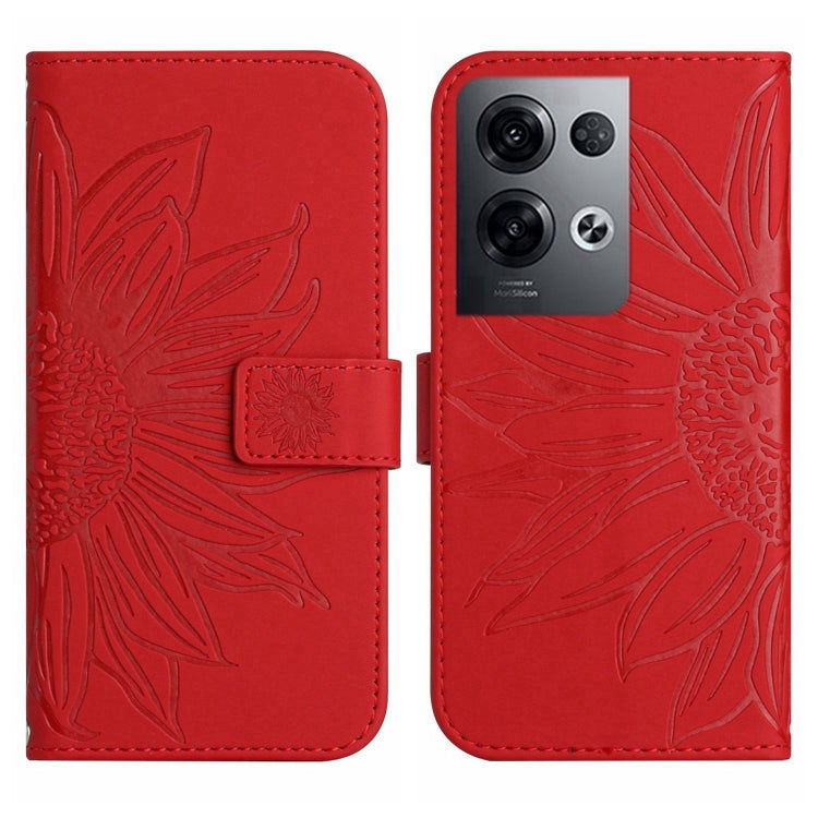 For OPPO Reno8 Pro Global Skin Feel Sun Flower Pattern Flip Leather Phone Case with Lanyard