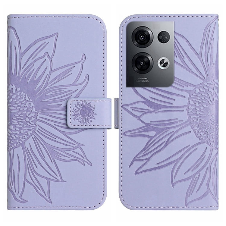 For OPPO Reno8 Pro Global Skin Feel Sun Flower Pattern Flip Leather Phone Case with Lanyard