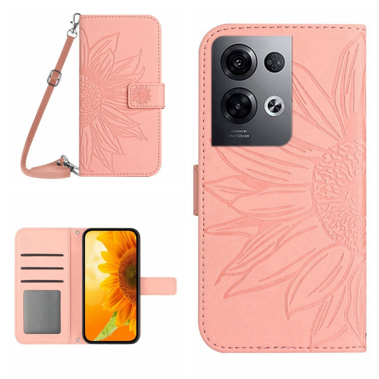 For OPPO Reno8 Pro Global Skin Feel Sun Flower Pattern Flip Leather Phone Case with Lanyard