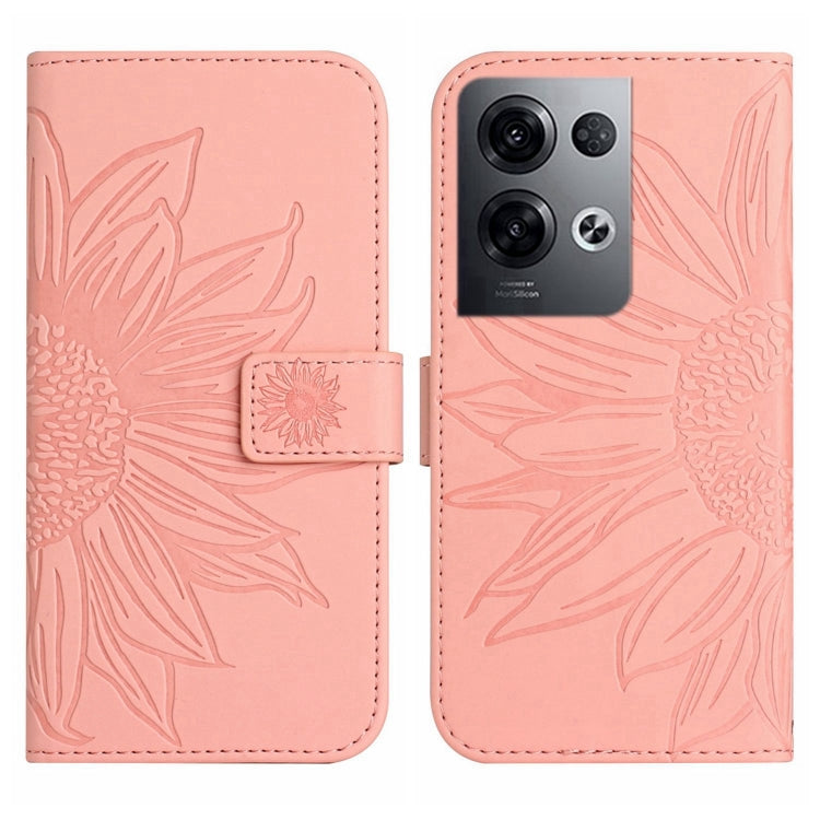 For OPPO Reno8 Pro Global Skin Feel Sun Flower Pattern Flip Leather Phone Case with Lanyard