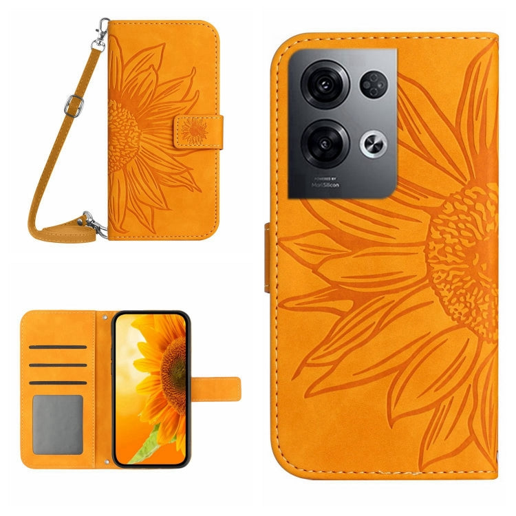 For OPPO Reno8 Pro Global Skin Feel Sun Flower Pattern Flip Leather Phone Case with Lanyard