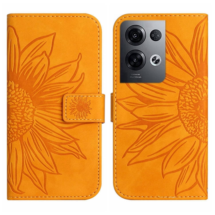 For OPPO Reno8 Pro Global Skin Feel Sun Flower Pattern Flip Leather Phone Case with Lanyard