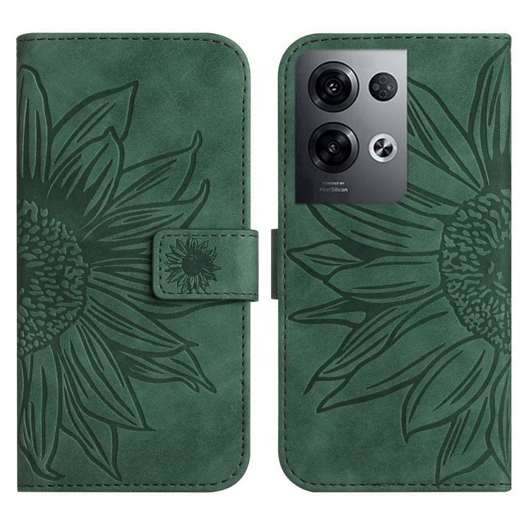 For OPPO Reno8 Pro Global Skin Feel Sun Flower Pattern Flip Leather Phone Case with Lanyard