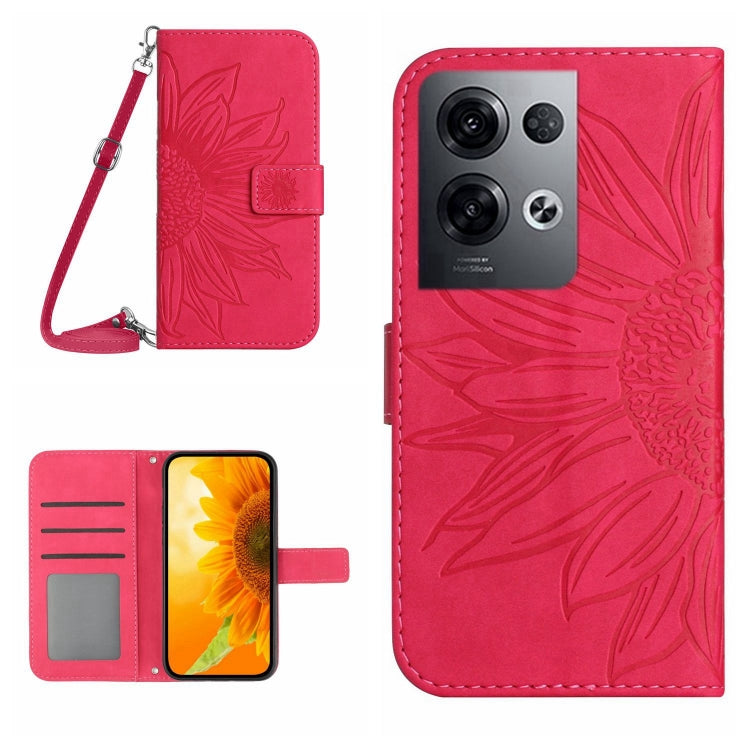 For OPPO Reno8 Pro Global Skin Feel Sun Flower Pattern Flip Leather Phone Case with Lanyard