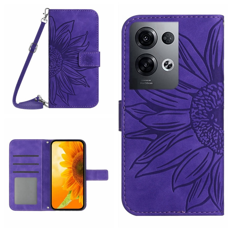 For OPPO Reno8 Pro Global Skin Feel Sun Flower Pattern Flip Leather Phone Case with Lanyard